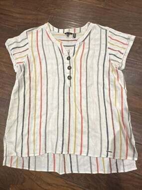Ellen Tracy Linen Blend Striped Henley Top Size XL
